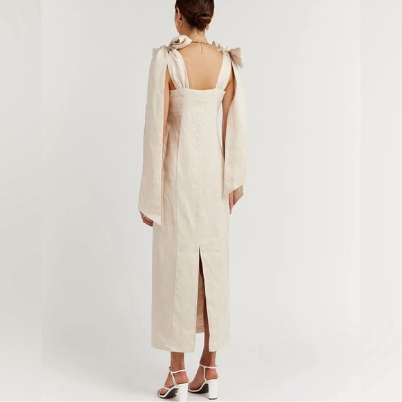 Dissh Midi Dress, linen with bow, size us 2 - Picture 4 of 7